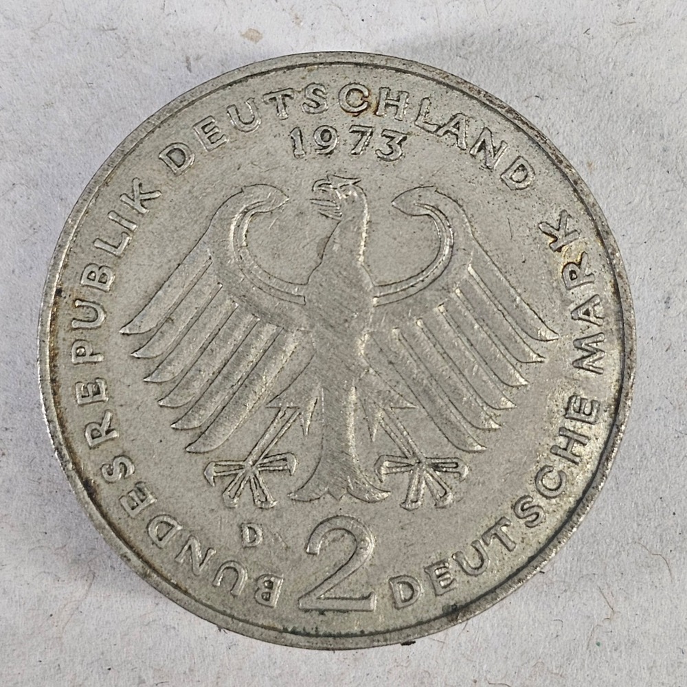 1973 D West Germany 2 Deutsche Mark Coin Konrad Adenauer Bundesrepublik